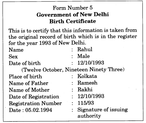 NCERT Solutions for Class 3 Mathematics Chapter-7 Time Goes On Birth Certificate Q2