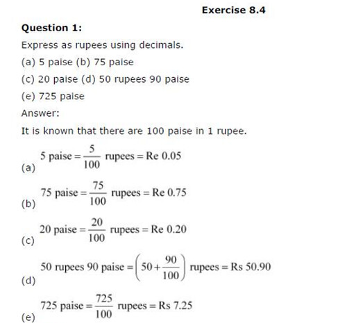 NCERT Solutions For Class 6 Maths Decimals Exercise 8.4 Q1