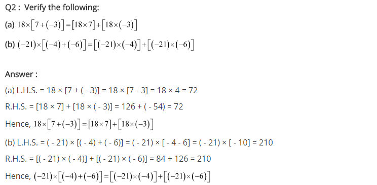 NCERT Solutions for Class 7 Maths Chapter 1 Integers Ex 1.3 Q2