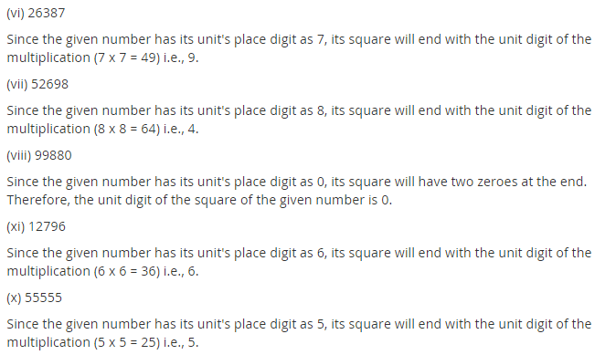 NCERT Solutions for Class 8 Maths Chapter 6 Squares and Square Roots Ex 6.1 Q1.1