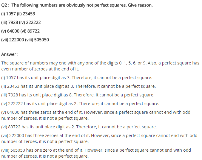 NCERT Solutions for Class 8 Maths Chapter 6 Squares and Square Roots Ex 6.1 Q2