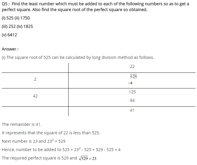 NCERT Solutions for Class 8 Maths Chapter 6 Squares and Square Roots Ex 6.4 q-5
