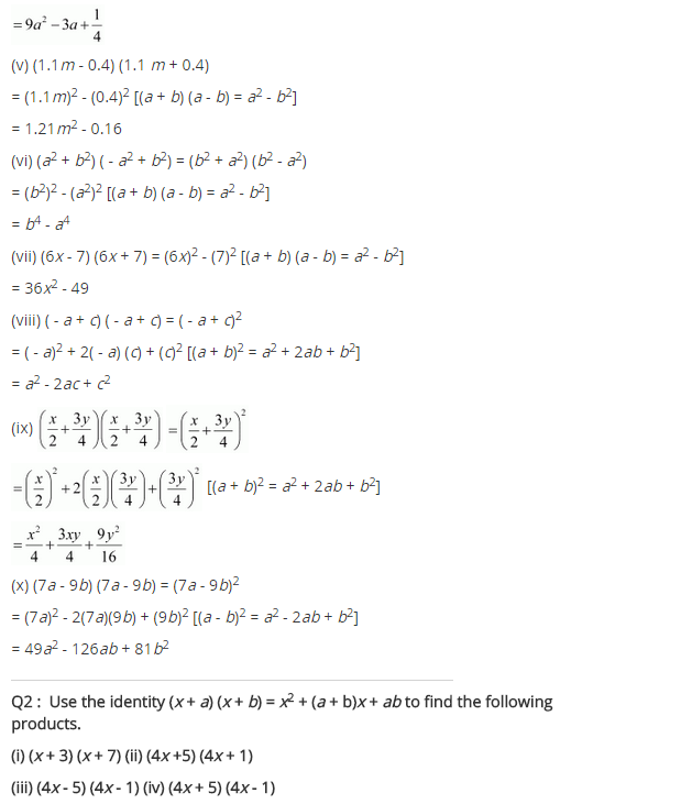NCERT Solutions for Class 8 Maths Chapter 9 Algebraic Expressions and Identities Ex 9.5 q-1.1