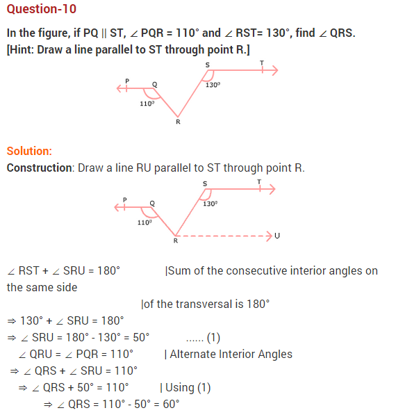 NCERT Solutions for Class 9 Maths Chapter 6 Lines and Angles Ex 6.2 Q10